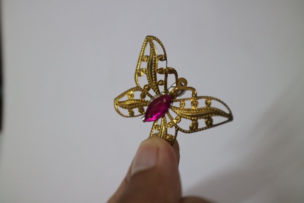 金蝴蝶形胸针衣服照片图片下载