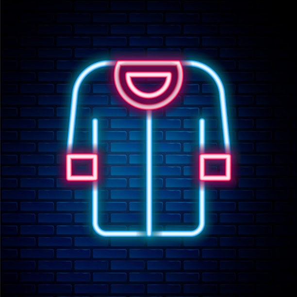 发光的霓虹灯线棒球t恤图标孤立在砖墙背景。棒球衫，运动服，运动衫。色彩斑斓的轮廓的概念。向量图片下载