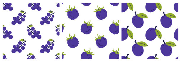 水果和浆果无缝图案捆绑。醋栗，黑莓和李子。彩色插图收藏的手绘风格。矢量重复背景集图片下载