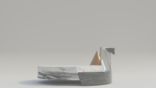 白色大理石几何讲台与暗黑色的背景。3 d渲染。图片下载