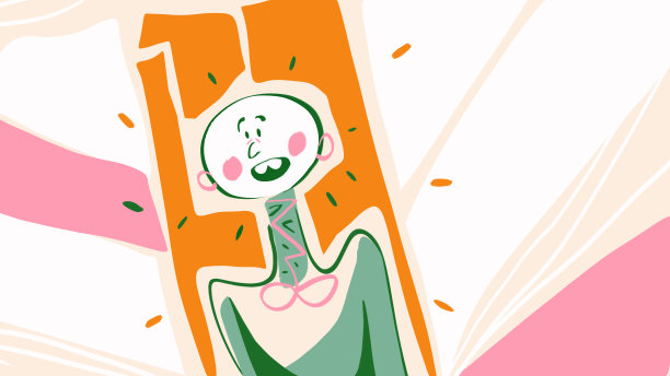 审美的快乐害羞的微笑性格没有性别，艺术的表现主义。把幸福和惊喜剪出来，色彩柔和。表现主义网站，印刷和广告图片下载