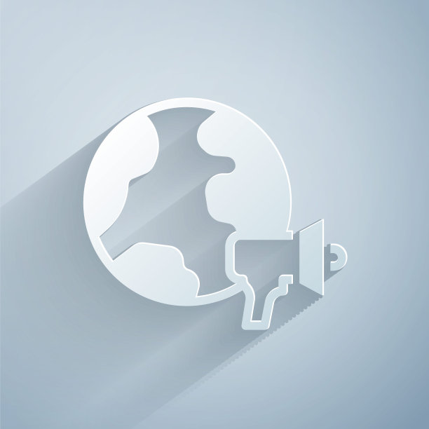 剪纸世界新闻图标孤立在灰色背景。突发新闻，世界新闻电视台。纸艺术风格。向量图片下载