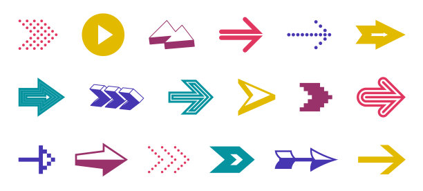 不同的箭头游标矢量集，不同的形状、风格和概念箭头为单色图形设计元素的图标或标志。图片下载