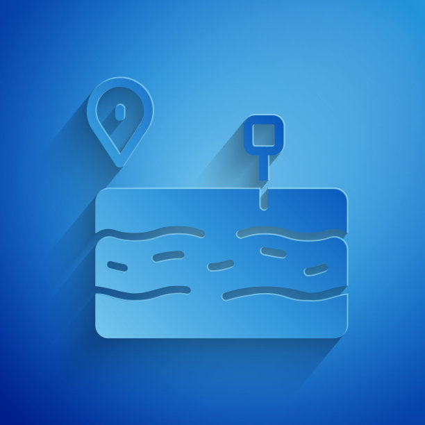 剪纸破碎的道路图标孤立在蓝色的背景。纸艺术风格。向量图片下载