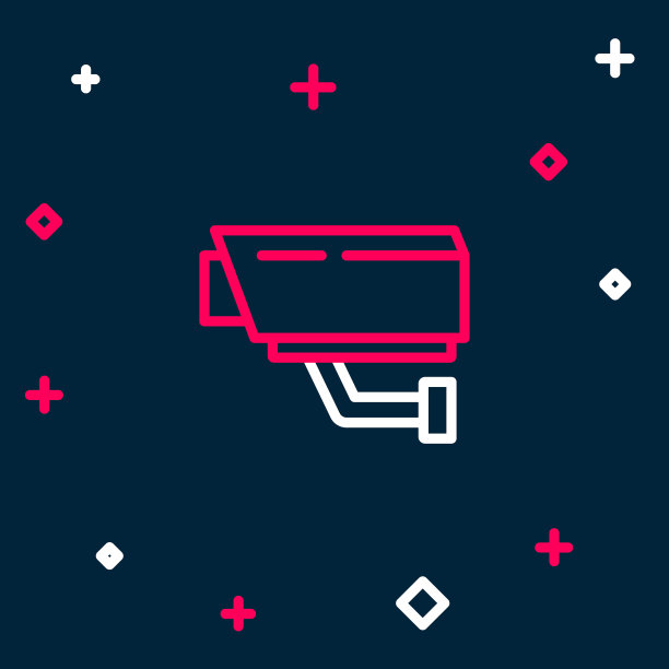 线安全摄像头图标孤立在蓝色背景。色彩斑斓的轮廓的概念。向量图片下载