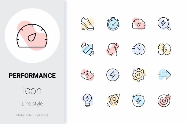 性能，细线矢量图标集。图片下载
