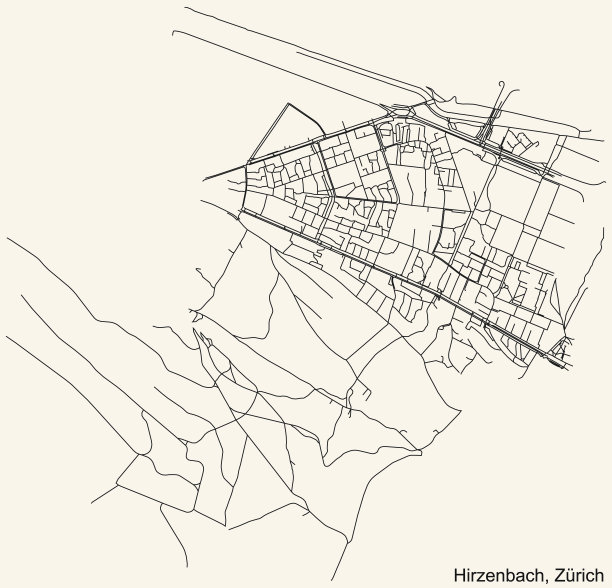 瑞士苏黎世Hirzenbach区街道地图图片下载