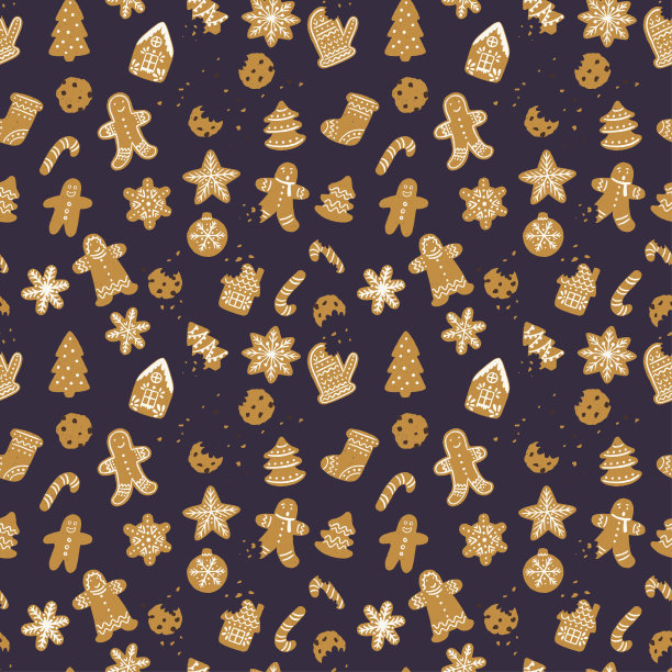 无缝图案与姜饼饼干图片下载