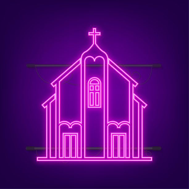 教堂，任何目的的伟大设计。室内设计。行图标。建筑建筑霓虹灯标志图标。向量股票插图图片下载