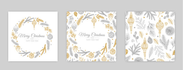 向量圣诞卡片集。节日派对卡片模板设计图片下载