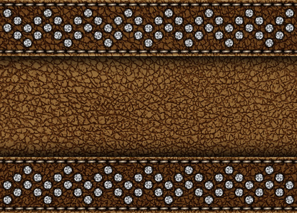 矢量海报与棕色皮革条纹与缝线和银亮片图片下载