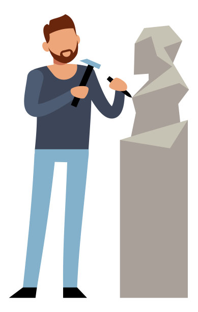 人雕刻雕像。石雕雕塑家图标在卡通风格图片下载
