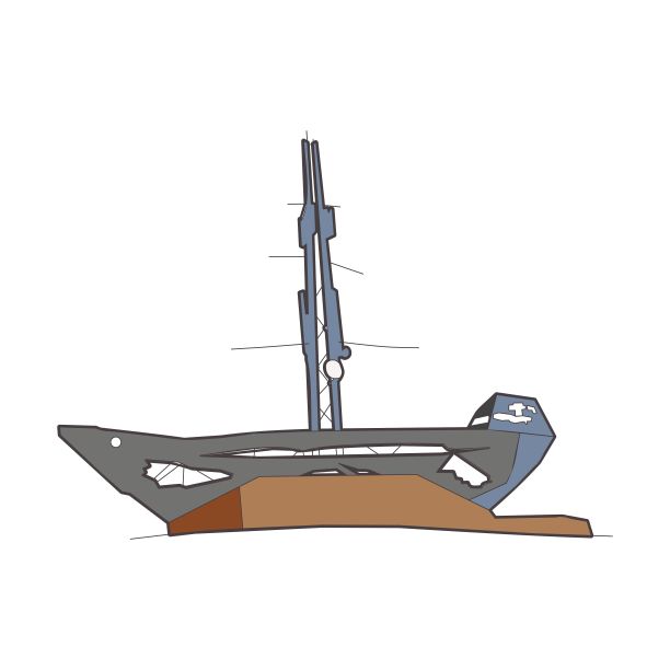 用桅杆摧毁的船。图片下载