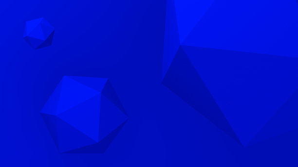 三个蓝色多面体，蓝色背景。抽象单色插图，3d渲染。图片下载