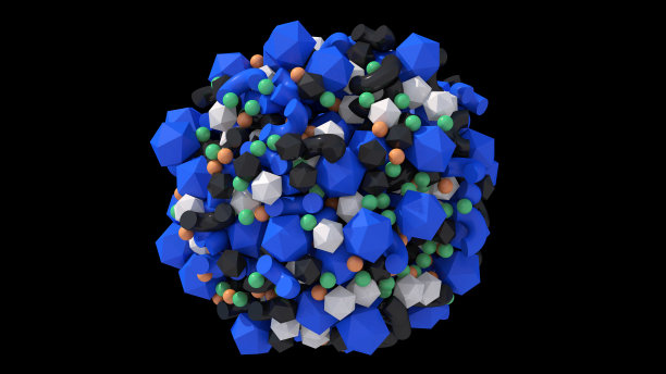球体有蓝色、白色、黑色的几何形状。黑色背景。抽象插图，3d渲染。图片下载