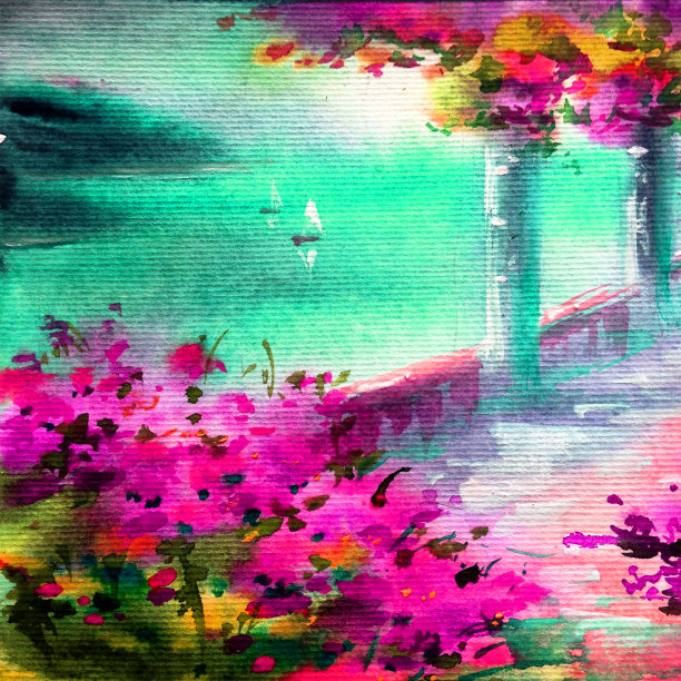 地中海风景。描绘海岸上的建筑和植被图片下载