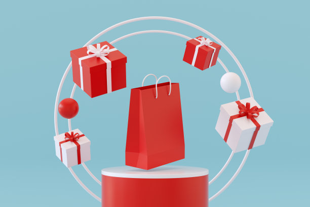 3D购物袋与产品平台，平台，最小设计图片下载