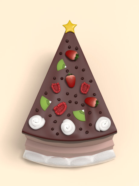 黄色背景下蛋糕制作的圣诞树新年贺卡图片下载