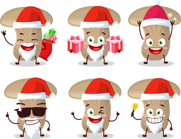 圣诞老人表情符号与牛奶蘑菇卡通图片下载