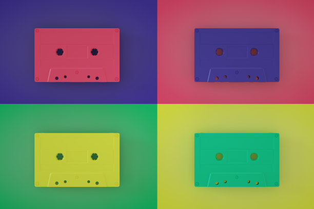 复古盒式磁带，多色背景图片下载