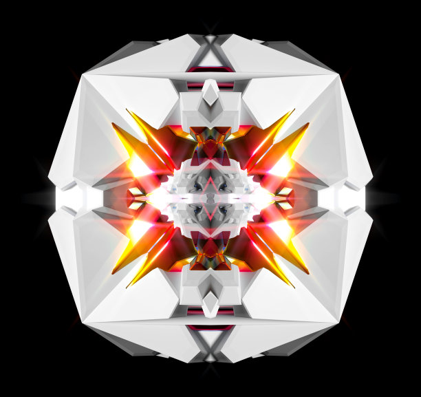 三维抽象艺术三维物体的网络柏拉图分形球或基于三角形几何图形的球体在白色哑光塑料材料与金色部分发光效果图片下载