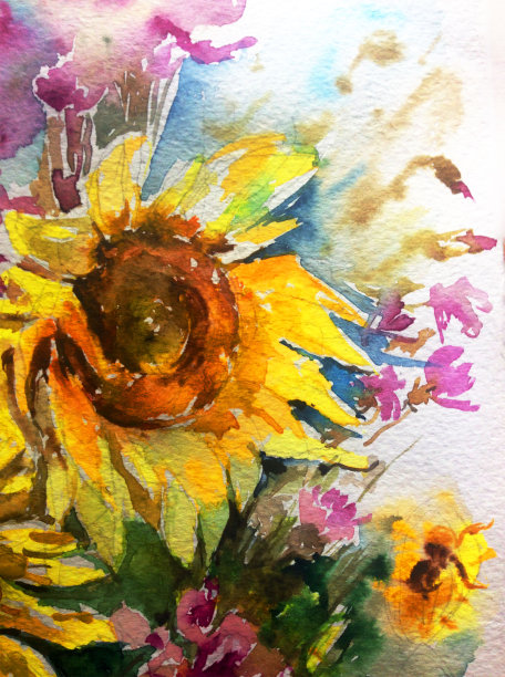 抽象鲜艳的装饰背景。花图案手工制作。美丽、温柔、浪漫的向日葵花束图片下载