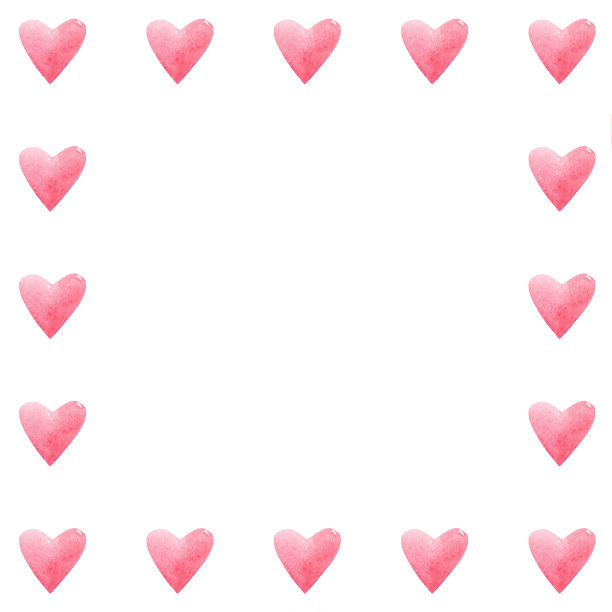 方框由手绘的水彩粉红色的心。可爱又浪漫，情人节问候。图片下载