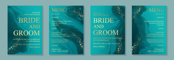 水彩背景与抽象的蓝绿色墨水波浪和金色飞溅。图片下载