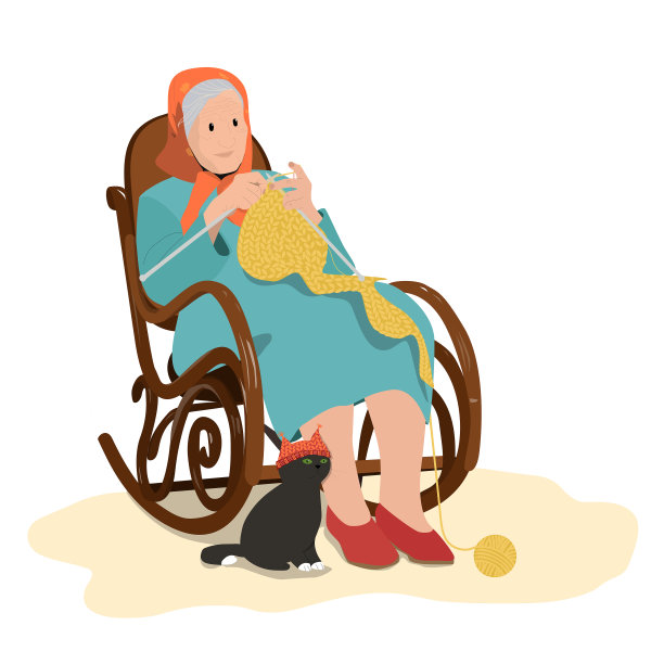 一位老妇人和猫坐在扶手椅上。图片下载