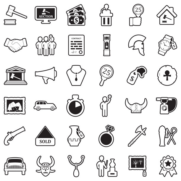 拍卖的图标。线条与填充设计。矢量插图。图片下载