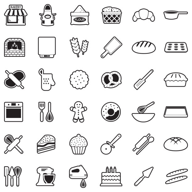 面包店图标。线条与填充设计。矢量插图。图片下载