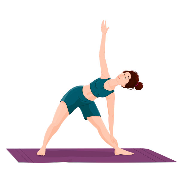 一个年轻女子在练瑜伽。矢量插图在卡通风格孤立的白色背景。图片下载