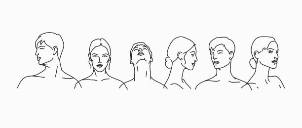 手绘矢量抽象股票平面图形插图集合集合元素，线条艺术图标的美丽的人在简单的风格为品牌，孤立在白色的背景。标志设计理念图片下载