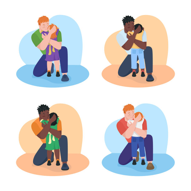 情感联系与孩子2D矢量孤立插图集图片下载