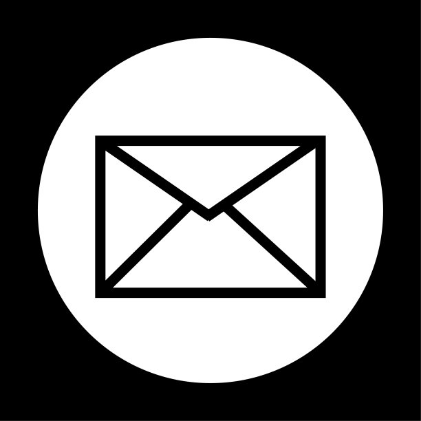 信封图标在圆圈里。白色的黑色的。信息的信号。应用程序的设计。手绘艺术。矢量插图。股票的形象。图片下载