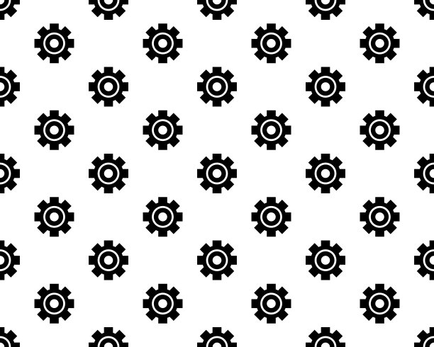 黑色轮廓齿轮无缝矢量纹理背景，无缝图案。齿轮图标孤立在白色图片下载