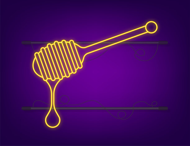 木勺糖液体霓虹灯。蜂蜜七星。向量股票插图图片下载