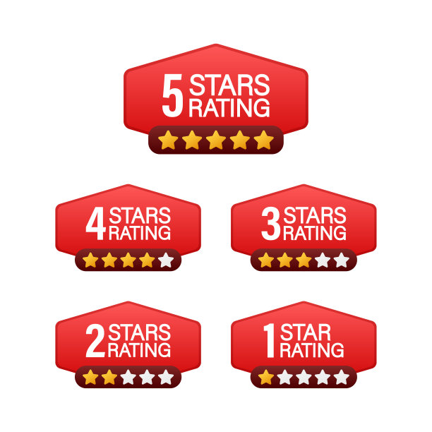 5星评级。徽章与图标在白色背景。矢量插图。图片下载
