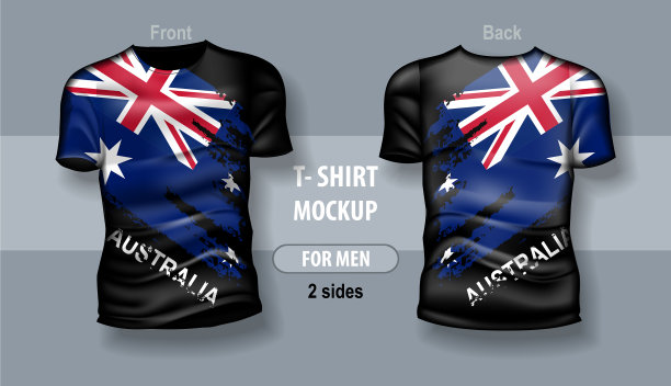 男士t恤正面和背面与澳大利亚图片下载