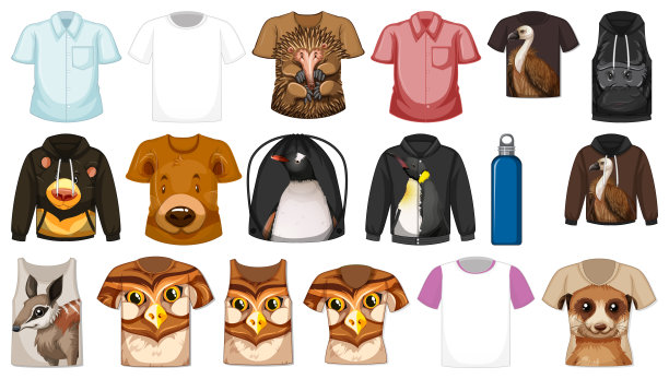 一套不同的衬衫和动物图案配件图片下载