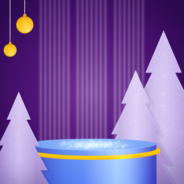 向量舞台蓝色圣诞霓虹背景与几何圆形平台和创意树图片下载