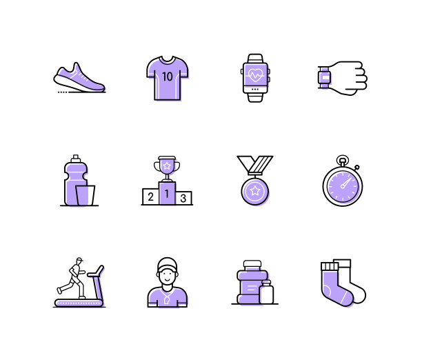 体育活动-彩色线条设计风格的图标集图片下载