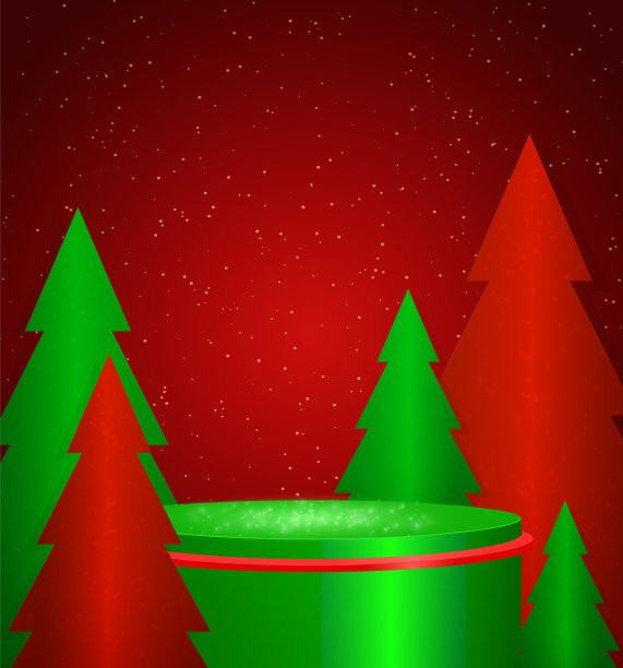 矢量冬季圣诞节插图与舞台底座和冷杉树图片下载