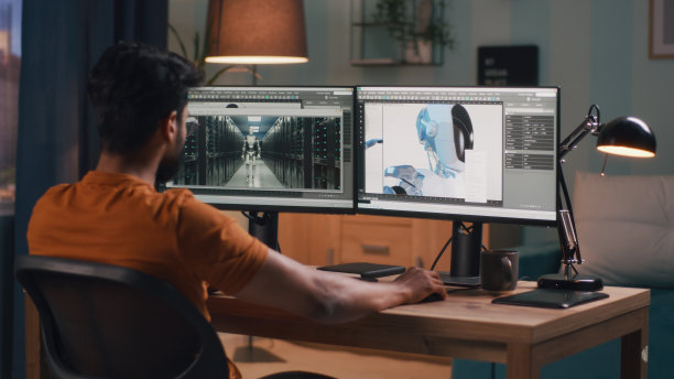 男性在晚上创建3D模型图片下载
