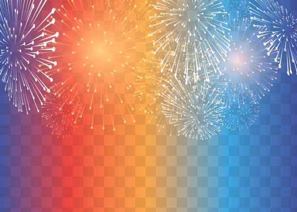 一套孤立的矢量烟花在一个透明的背景。图片下载