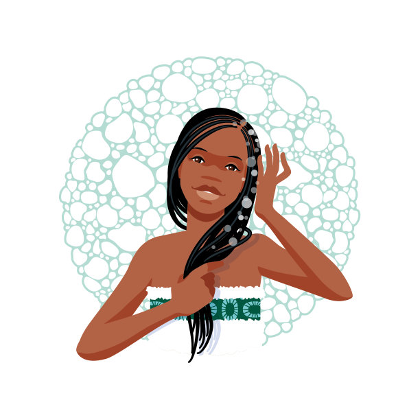 年轻漂亮的非洲妇女用非洲辫子洗头，面带微笑图片下载