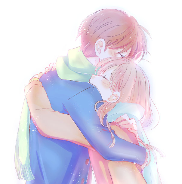 一对夫妇在冬天拥抱的插图图片下载