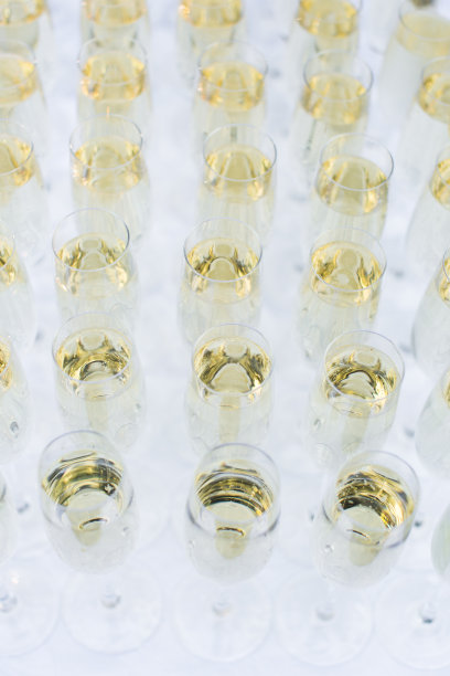 美丽的山丘，新婚夫妇的婚宴上有香槟。图片下载