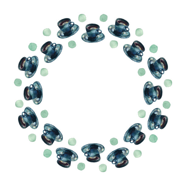 带有圆点的蓝绿色咖啡杯环图片下载