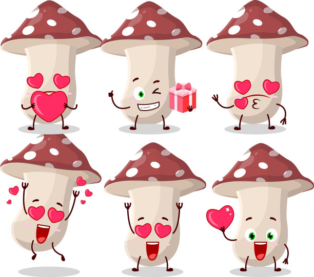 鹅膏卡通人物与爱可爱的表情符号图片下载